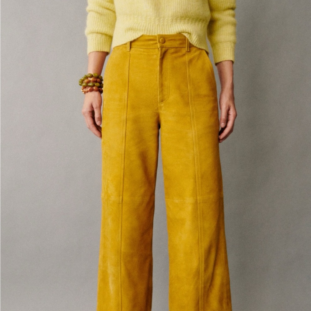 Sezane Saffron Leather Wide-Leg Trousers Never worn